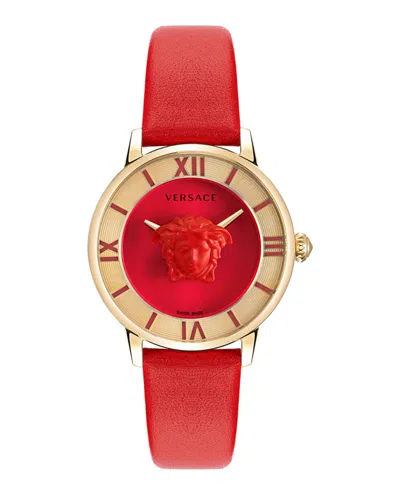 Versace La Medusa Leather Watch In Gold