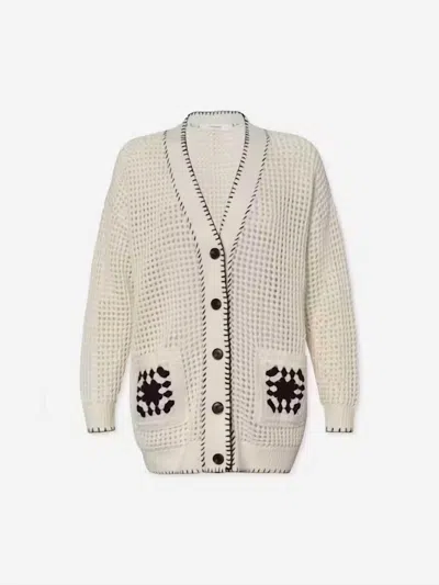 Frame Womens Navy Multi Crochet Pocket V-neck Cotton-blend Cardigan In Beige