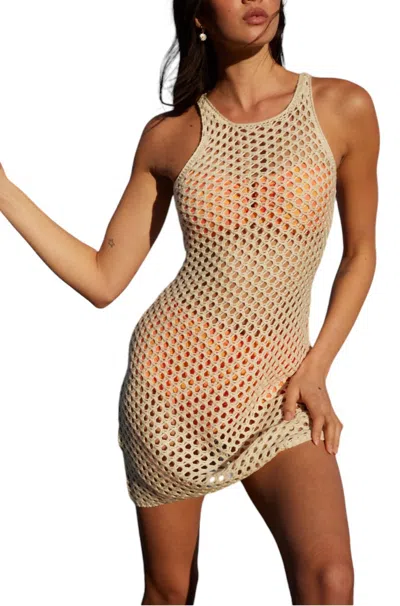 Minkpink Balmy Crochet Knit Mini Dress In Cream In Beige