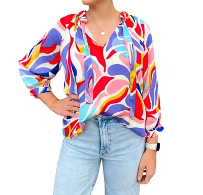 Jade Abstracted Swirl Peasant Top In Multicolor In Multi