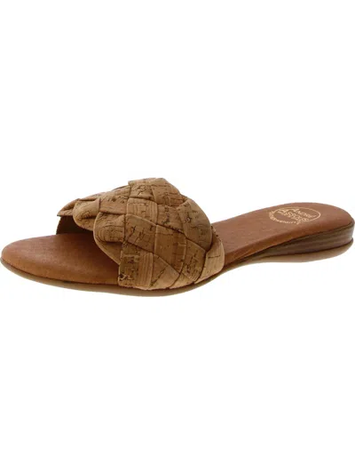 Andre Assous Womens Faux Leather Slip On Slide Sandals In Brown