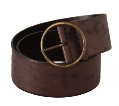 Dolce & Gabbana Dark Brown Wide Calf Leather Logo Round Buckle Belt In Brown