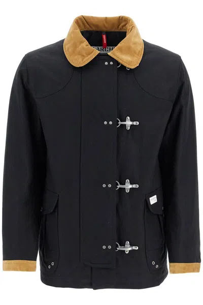 Fay Archive Padded Jacket With Suede Details And 4 Hook Closure In Black