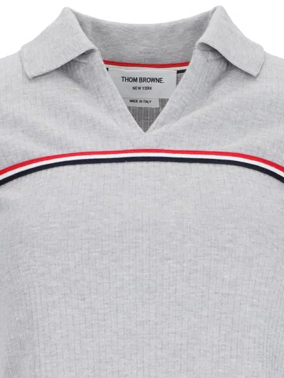 Thom Browne Three Stripes" Knit Polo - Gray In Grey