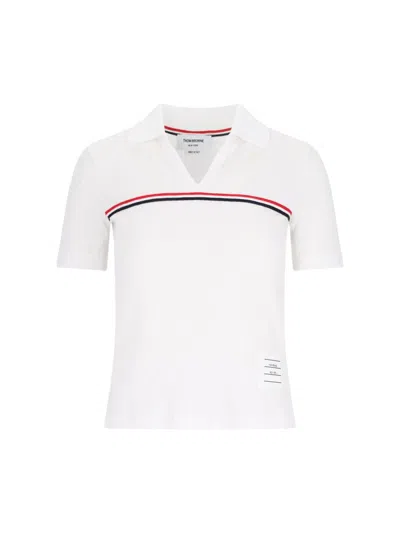 Thom Browne Three Stripes" Knit Polo - White In White