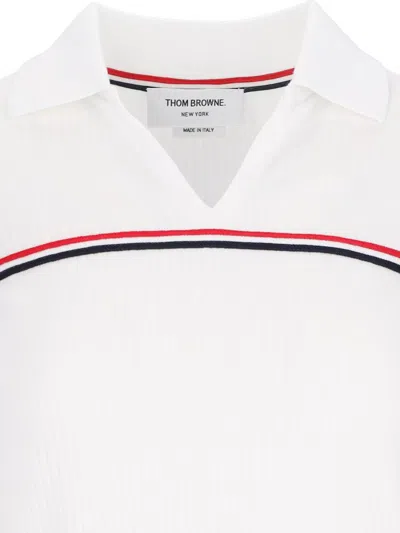 Thom Browne Three Stripes" Knit Polo - White In White