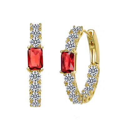 Rachel Glauber 14k Gold Plated With Colored Cubic Zirconia Inside-out Hoop Earrings In Red
