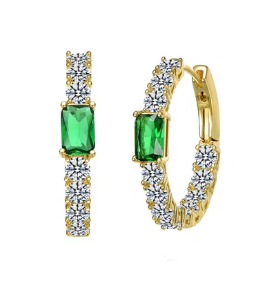 Rachel Glauber 14k Gold Plated With Colored Cubic Zirconia Inside-out Hoop Earrings In Green
