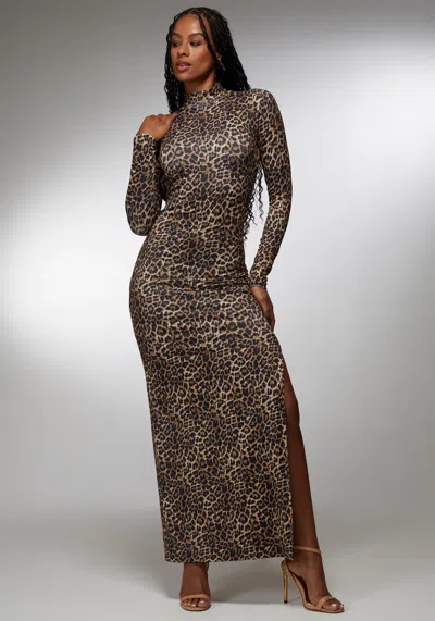 Bebe Open Back Chain Maxi Dress In Leopard