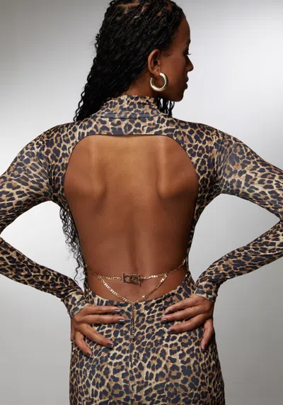 Bebe Open Back Chain Maxi Dress In Leopard