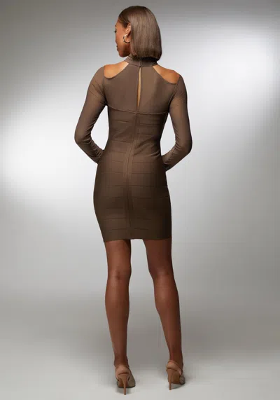 Bebe Mesh Overlay Bandage Dress In Chocolate