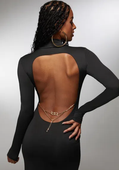 Bebe Open Back Chain Maxi Dress In Black