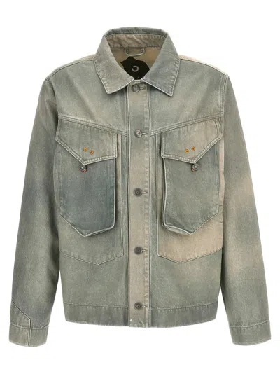 Objects Iv Life Denim Jacket Chest Pockets Long Sleeves Collar In Green