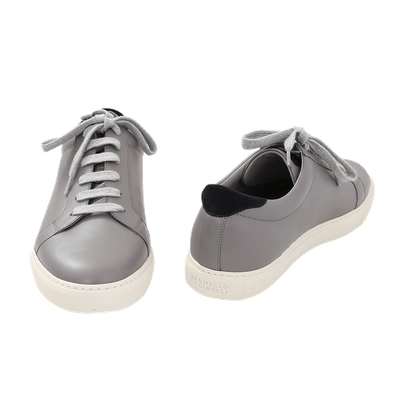Shop Brunello Cucinelli Leather Trainer In Grey