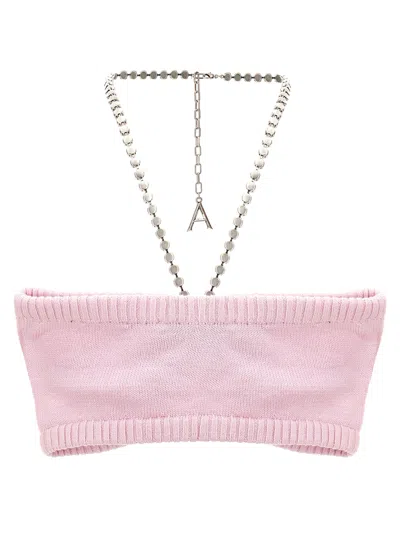 Area Crystal Butterfly Knit Bandeau Tops Pink