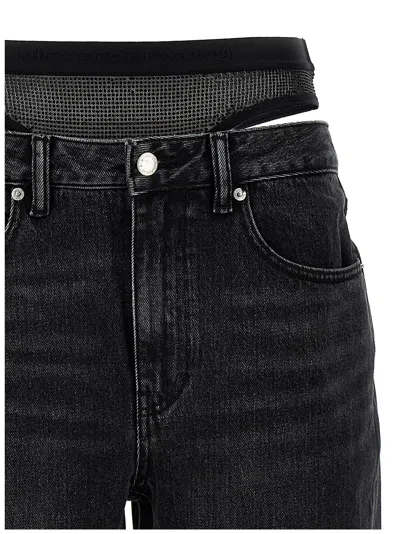 Alexander Wang Slit Hem Prestyle Hotfix Mesh Undie Jeans In Black