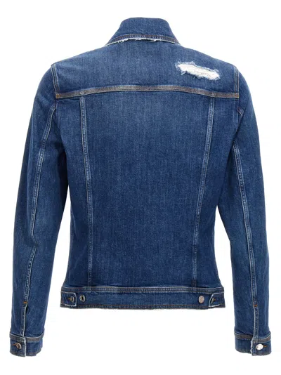 Dolce & Gabbana Blue Jacket With Classic Collar And Rips In Denim Stretch Man