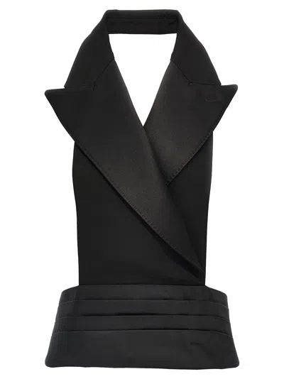 Dolce & Gabbana Black Double-breasted Vest With Rear Cut-out In Silk And Wool Woman