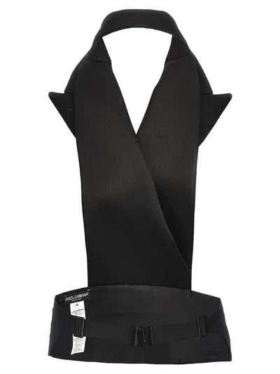 Dolce & Gabbana Black Double-breasted Vest With Rear Cut-out In Silk And Wool Woman