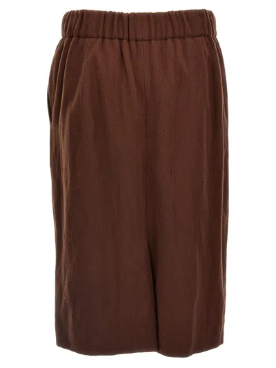 Dries Van Noten Elastic Waistband Skirt Knee-length Side Pockets In Brown