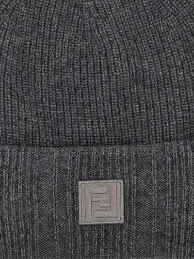 Fendi Logo Cap With Fold-over Cuff And Ribbed Texture