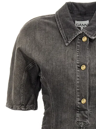 Ganni Ruched Side Fitted Dress With Short Sleeves