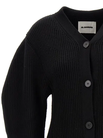 Jil Sander Black Wool Cardigan With Buttons In Black