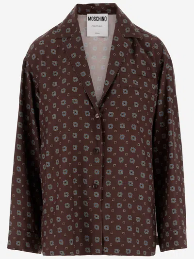 Moschino Brown Silk Patterned Shirt In Brown