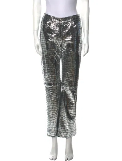 Brandon Maxwell Alligator Pants In Silver In Silver