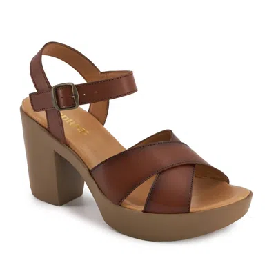 Andrea Comfort Classic Heel Ankle Strap Sandals In Brown