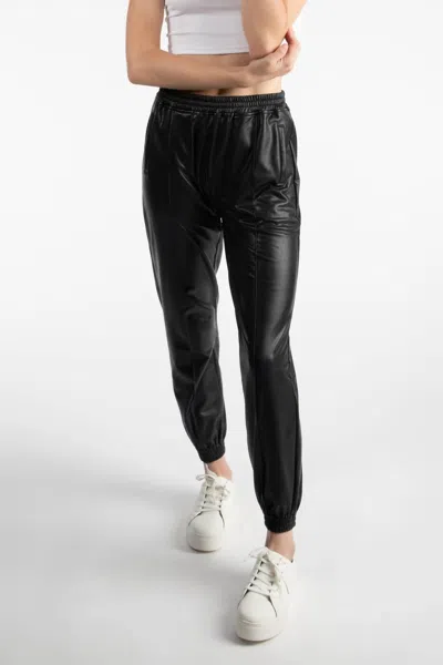 Tractr Pleather Jogger In Black In Black