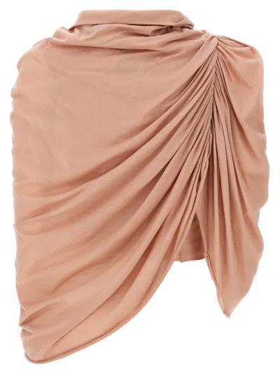 Rick Owens Draped Neutral Cotton Crew Neck Top