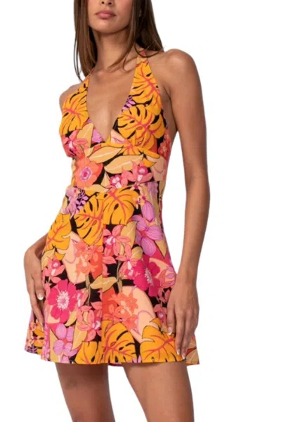 Sky To Moon Tropical Floral Halter Mini Dress In Night Flower In Multi