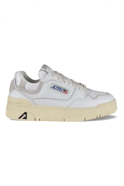 Autry Silver And White Low Top Sneakers With Logo Patch In Metallic Leather Woman In White