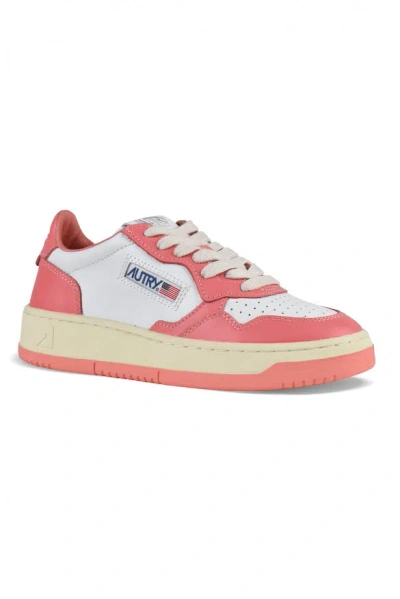 Autry Pink And White 'medalist' Low Top Sneakers In White