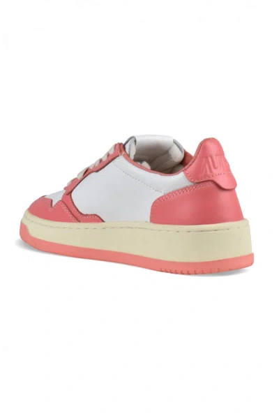 Autry Pink And White 'medalist' Low Top Sneakers In White