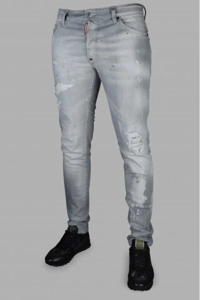 Dsquared2 Light Grey Stretch Denim Skater Jeans In Gray