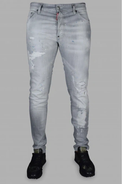 Dsquared2 Light Grey Stretch Denim Skater Jeans In Gray