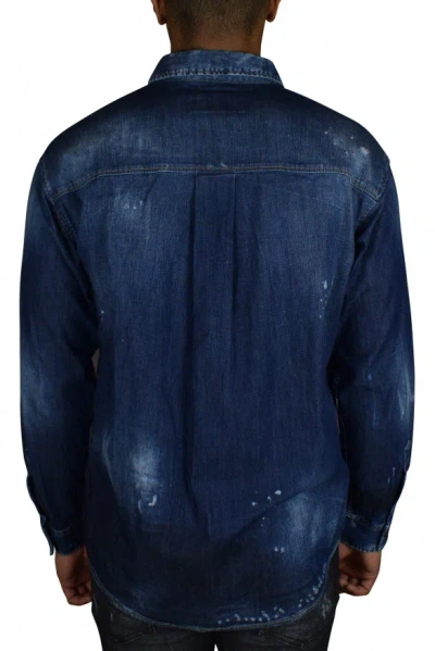 Dsquared2 Distressed Blue Denim Shirt In Blue