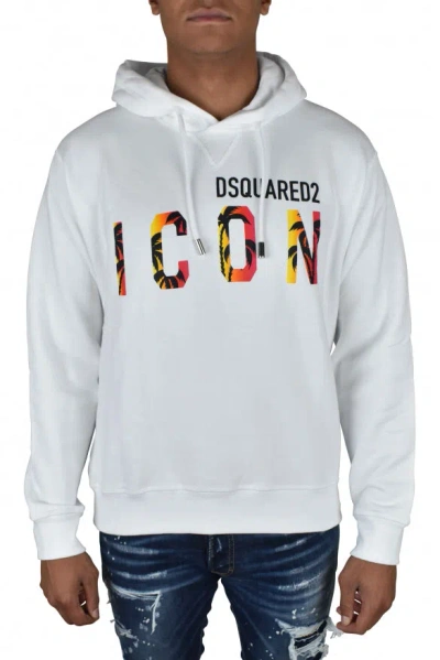 Dsquared2 Logo Printed Drawstring Hoodie In White