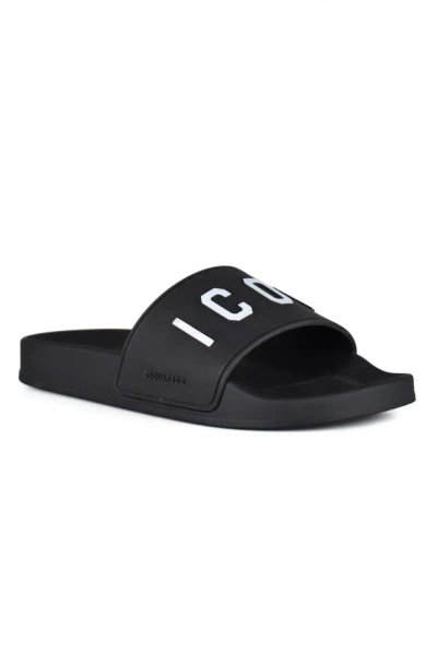 Dsquared2 D-squared2 Mans Black Rubber Slide Sandals With Logo In Black