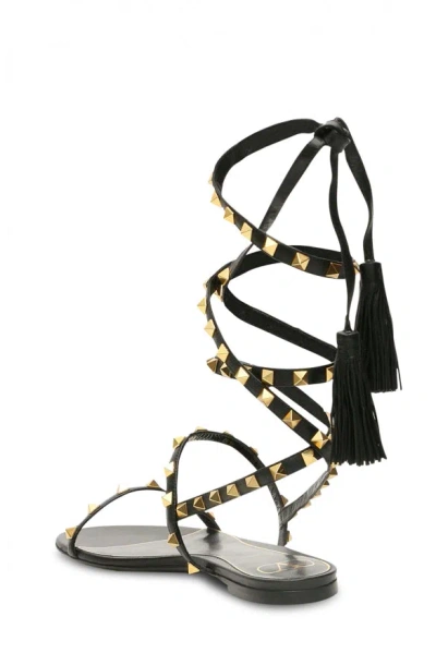 Valentino No Limit Rockstud Ankle-wrap Flat Sandals In Black