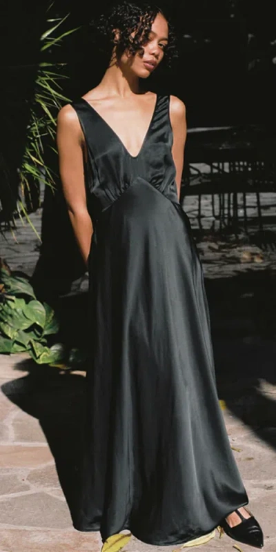 Ciao Lucia Reine Satin Maxi Dress In Black