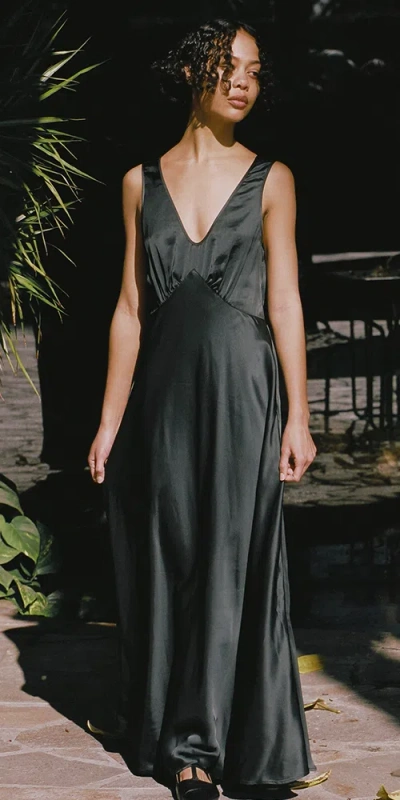 Ciao Lucia Reine Satin Maxi Dress In Black