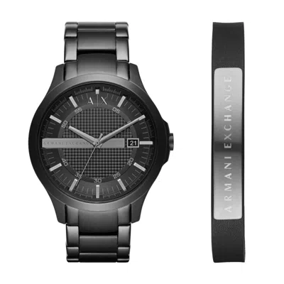 ARMANI EXCHANGE ARMANI EXCHANGE AX7101 MEN'S HAMPTON BLACK DIAL WATCH & BRACELET GIFT SET 