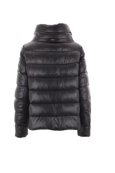 Herno Puffy Black Coat With Glossy Finish And High Collar In Black