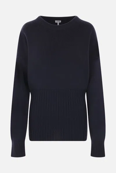 Loewe Long Ribbed Wool Sweater In Blue