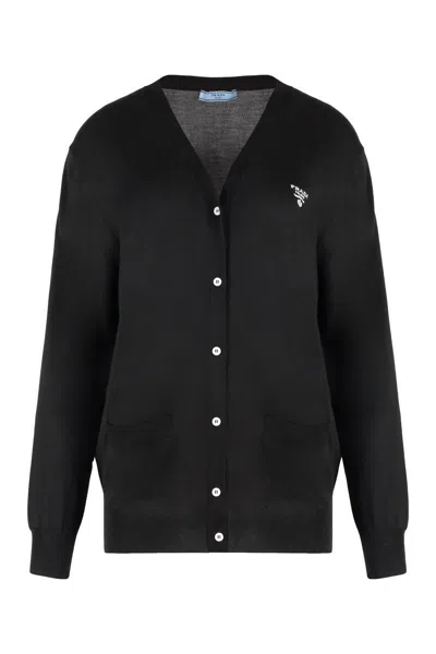 Shop Prada Cardigan In Silk In Black