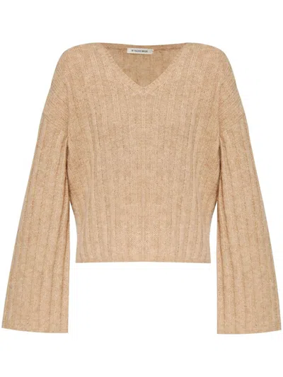 By Malene Birger V-neck Chunky-ribbed Jumper In Beige