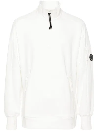 C.p. Company Cp Company Diagonal Raised Fleece Half Zipped Sweatshirt In 103 Gauze White